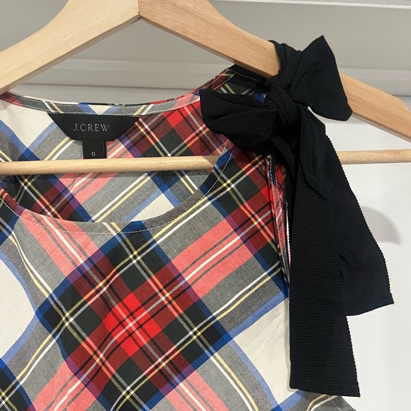 J Crew Plaid Tartan Sleeveless Bow Top - Size 0 - Picture 2 of 4